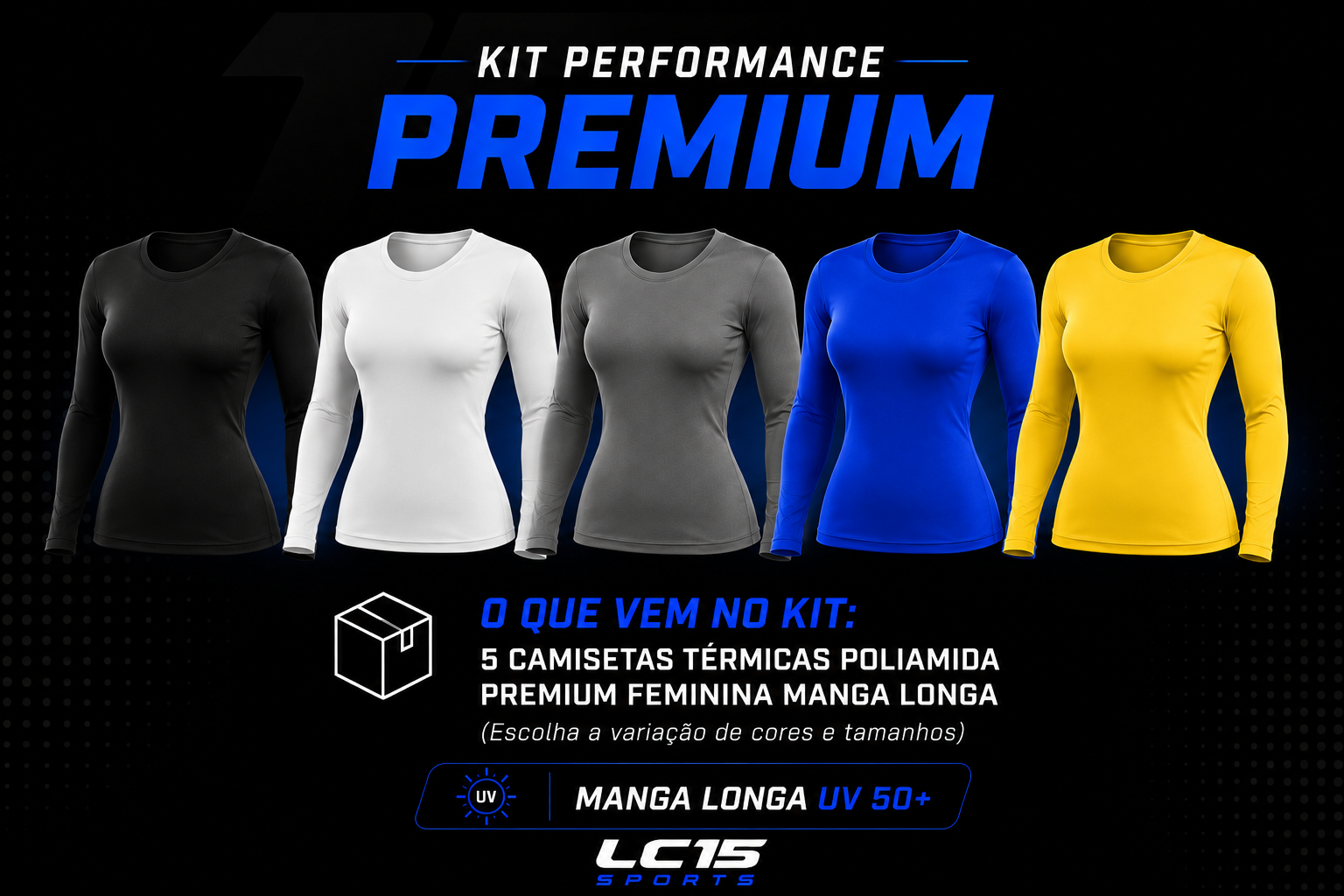 Camiseta T&eacute;rmica Masculina Poliamida Premium Manga Longa UV 50+ LC15 Sports